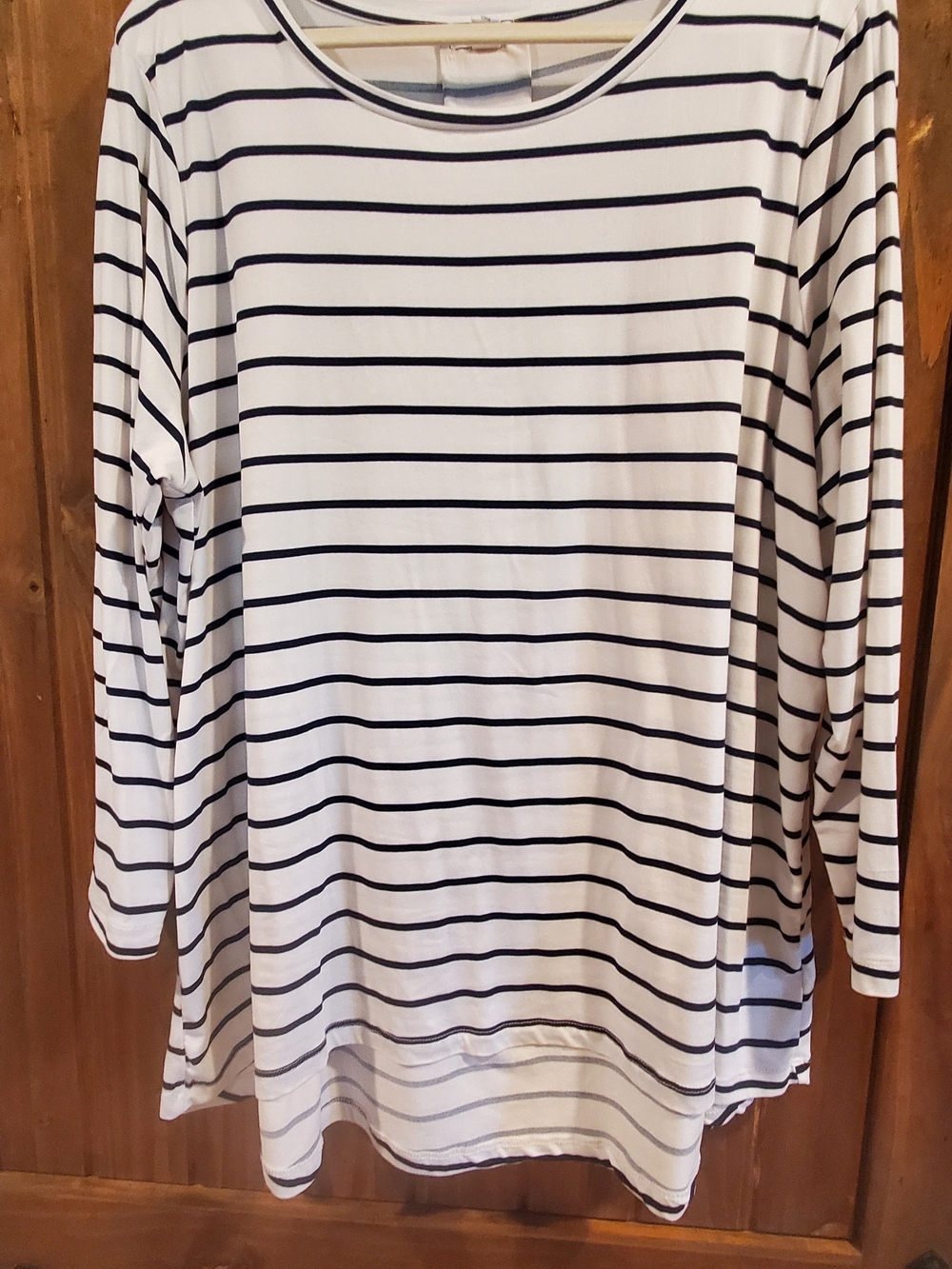 Dress Barn White Long-Sleeve Tee with Black Stripes